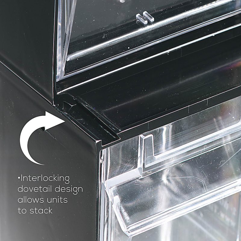 Deflecto Interlocking Horizontal Tilt Bin, 6 Bins, Small Size, 4 1/2" x 23 5/8" x 3 5/8", Black/Clear - Image 6