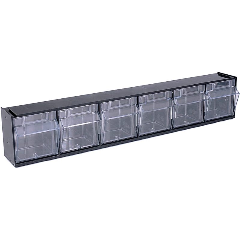 Deflecto Interlocking Horizontal Tilt Bin, 6 Bins, Small Size, 4 1/2" x 23 5/8" x 3 5/8", Black/Clear - Image 8