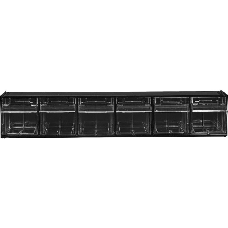 Deflecto Interlocking Horizontal Tilt Bin, 6 Bins, Small Size, 4 1/2" x 23 5/8" x 3 5/8", Black/Clear - Image 9
