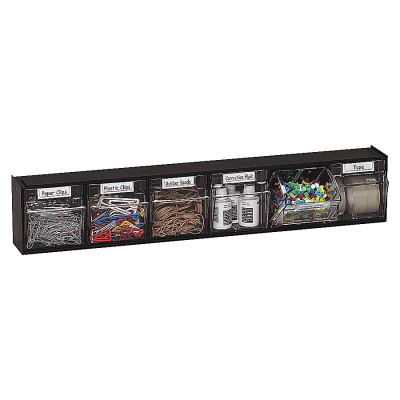 Deflecto Interlocking Horizontal Tilt Bin, 6 Bins, Small Size, 4 1/2" x 23 5/8" x 3 5/8", Black/Clear