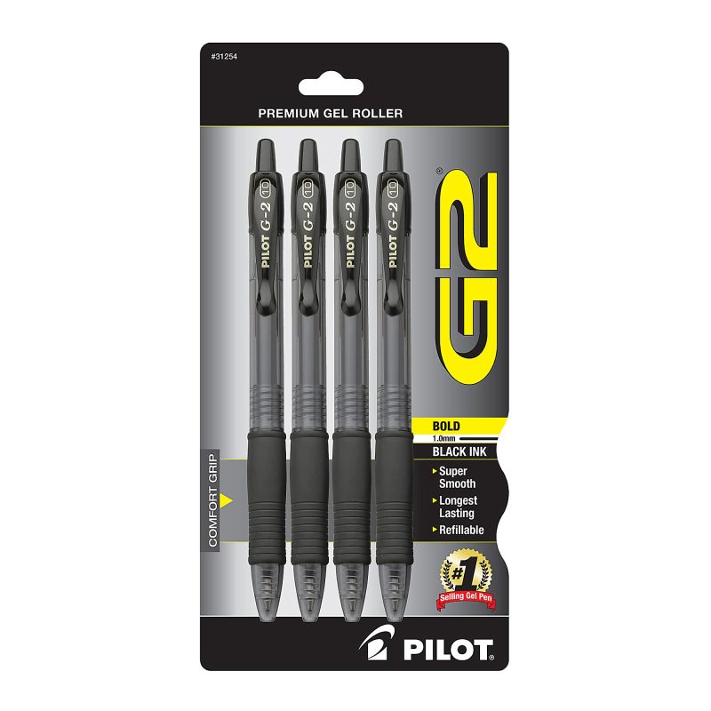 Pilot G2 Premium Gel Roller Pen, Bold Point, 1.0 mm, Black Barrel, Black Ink, Pack Of 12 - Black,4
