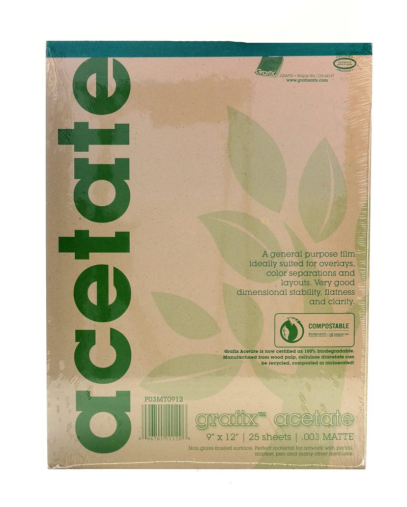 Grafix Matte Acetate Film Pad, 9" x 12", 0.003" Thick, 25 Sheets