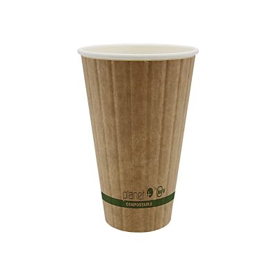 Planet+ Compostable Hot Cups, Double-Wall, 16 Oz, Brown, Pack Of 600 Cups
