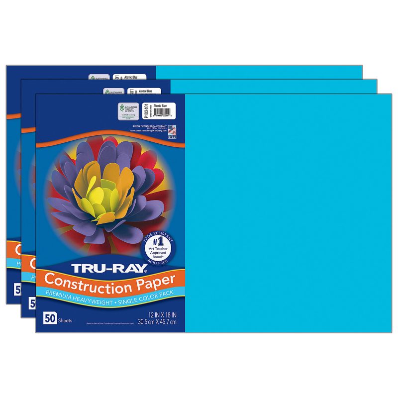 Tru-Ray® Construction Paper, 12" x 18", Atomic Blue, 50 Sheets Per Pack, Set Of 3 Packs - Atomic Blue