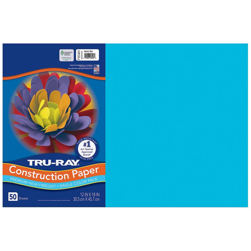 Tru-Ray® Construction Paper, 12" x 18", Atomic Blue, 50 Sheets Per Pack, Set Of 3 Packs - Image 2