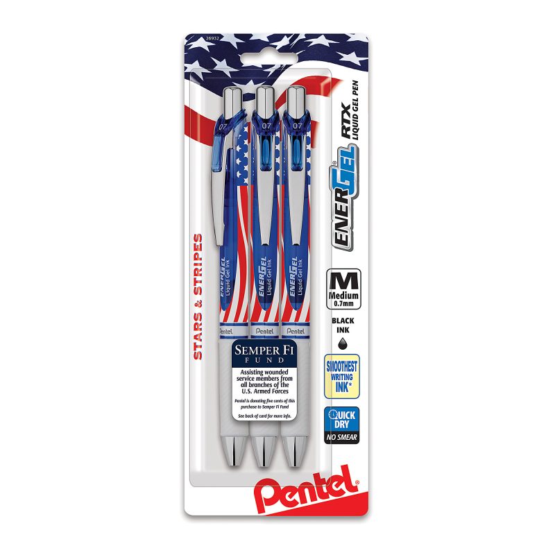 Pentel® EnerGel™ RTX Retractable Liquid Gel Pens, Medium Point, 0.7 mm, 54% Recycled, Blue Barrel, Blue Ink, Pack Of 12 Pens - Black,3