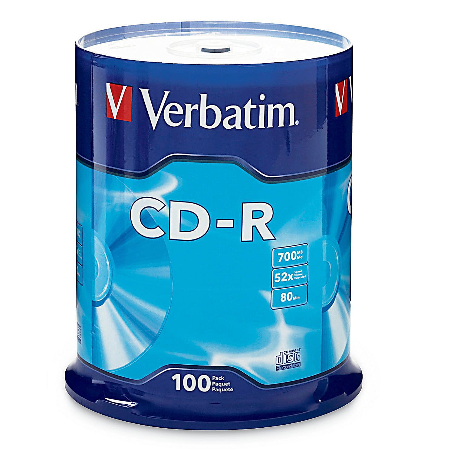 Verbatim® CD-R Recordable Media, Spindle, 700MB/80 Minutes, Pack Of 100