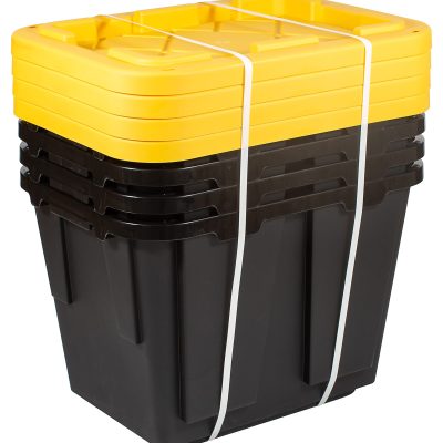Office Depot® Brand by Greenmade® Professional Storage Totes, 12-Gallon, Black/Yellow, Pack Of 4 Totes