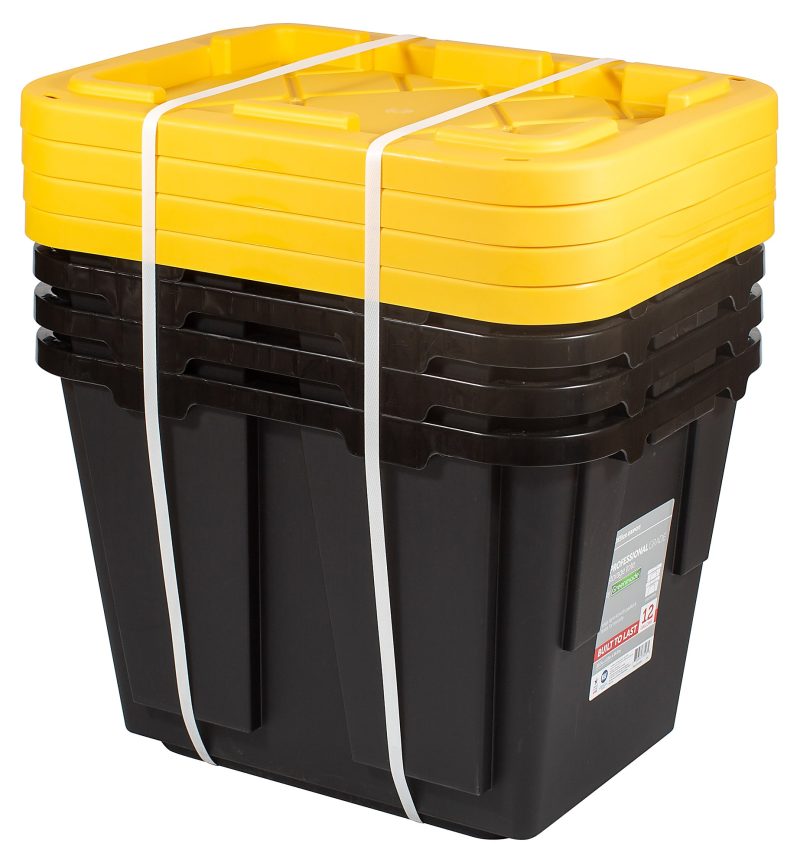 Office Depot® Brand by Greenmade® Professional Storage Totes, 12-Gallon, Black/Yellow, Pack Of 4 Totes - Image 3