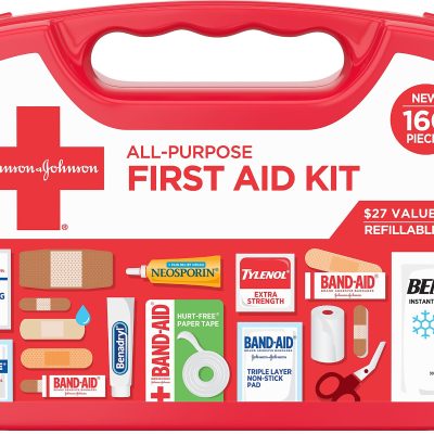 Johnson & Johnson All-Purpose Portable Compact Emergency First Aid Kit, 160 pieces