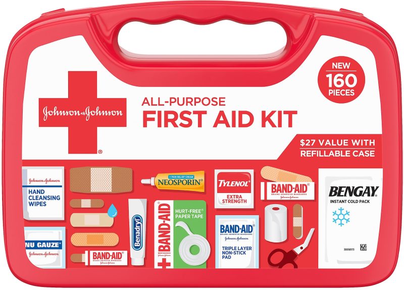 Johnson & Johnson All-Purpose Portable Compact Emergency First Aid Kit, 160 pieces