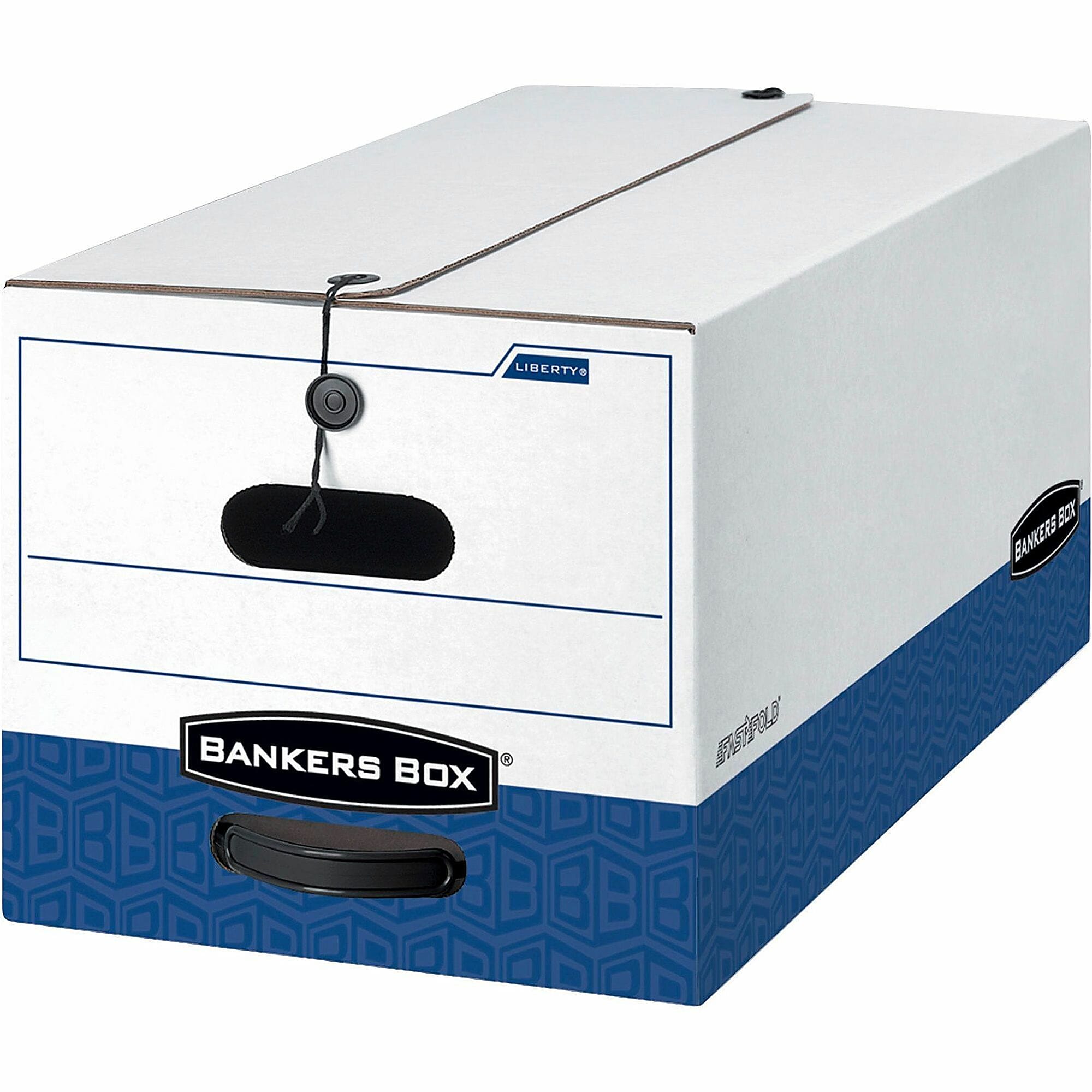 Bankers Box® Liberty® FastFold® Medium-Duty Storage Boxes With Locking Lift-Off Lids And Built-In Handles, Letter Size, 24" x 12" x 10", 60% Recycled, White/Blue, Case Of 12 - Image 7