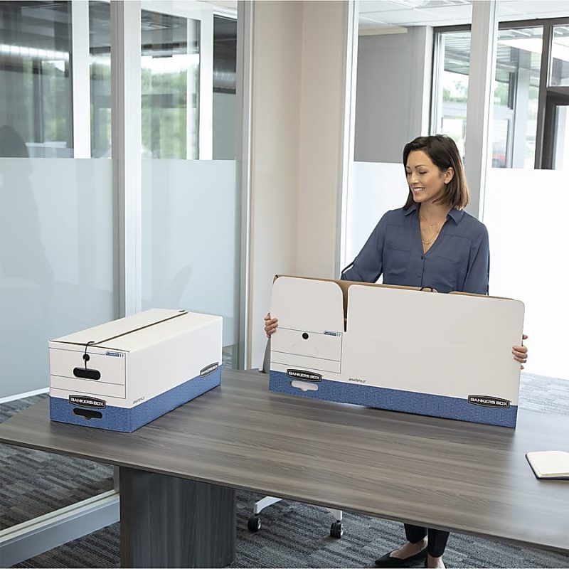 Bankers Box® Liberty® FastFold® Medium-Duty Storage Boxes With Locking Lift-Off Lids And Built-In Handles, Letter Size, 24" x 12" x 10", 60% Recycled, White/Blue, Case Of 12 - Image 9
