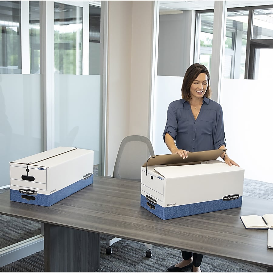 Bankers Box® Liberty® FastFold® Medium-Duty Storage Boxes With Locking Lift-Off Lids And Built-In Handles, Letter Size, 24" x 12" x 10", 60% Recycled, White/Blue, Case Of 12 - Image 10