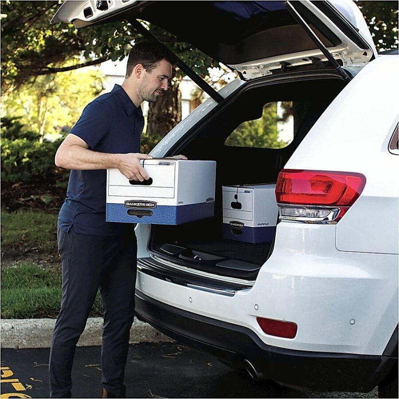 Bankers Box® Liberty® FastFold® Medium-Duty Storage Boxes With Locking Lift-Off Lids And Built-In Handles, Letter Size, 24" x 12" x 10", 60% Recycled, White/Blue, Case Of 12 - Image 12