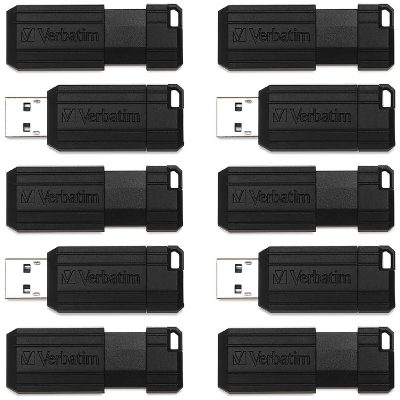 Verbatim® PinStripe USB Flash Drive, 64GB, Black, Pack Of 10