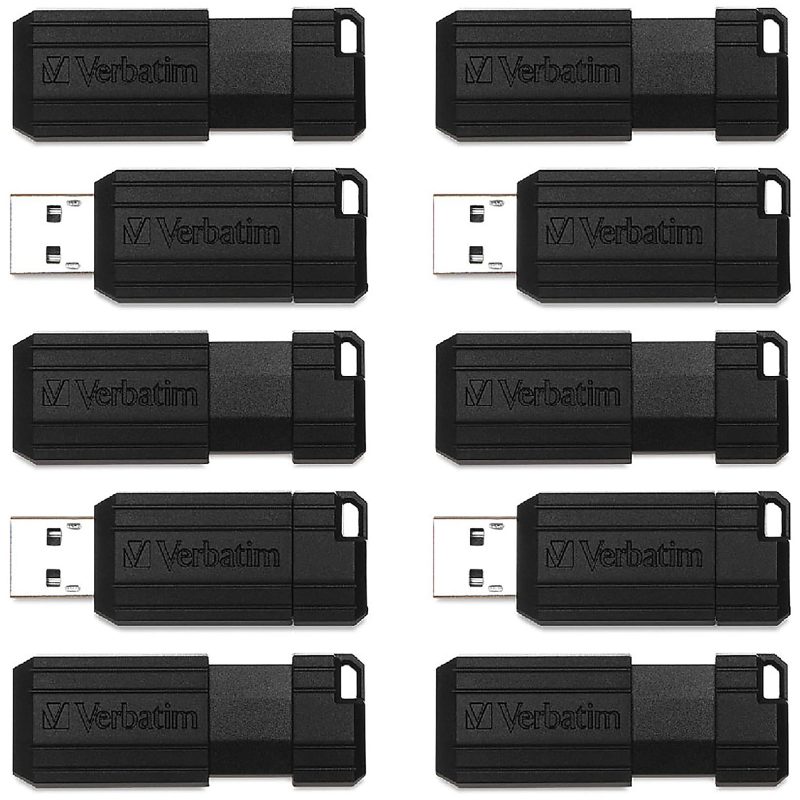 Verbatim® PinStripe USB Flash Drive, 64GB, Black, Pack Of 10