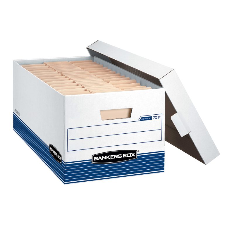 Bankers Box® Stor/File™ Medium-Duty Storage Boxes With Locking Lift-Off Lids And Built-In Handles, Letter Size, 24" x 12" x 10", 60% Recycled, White/Blue, Case Of 12 - Image 2