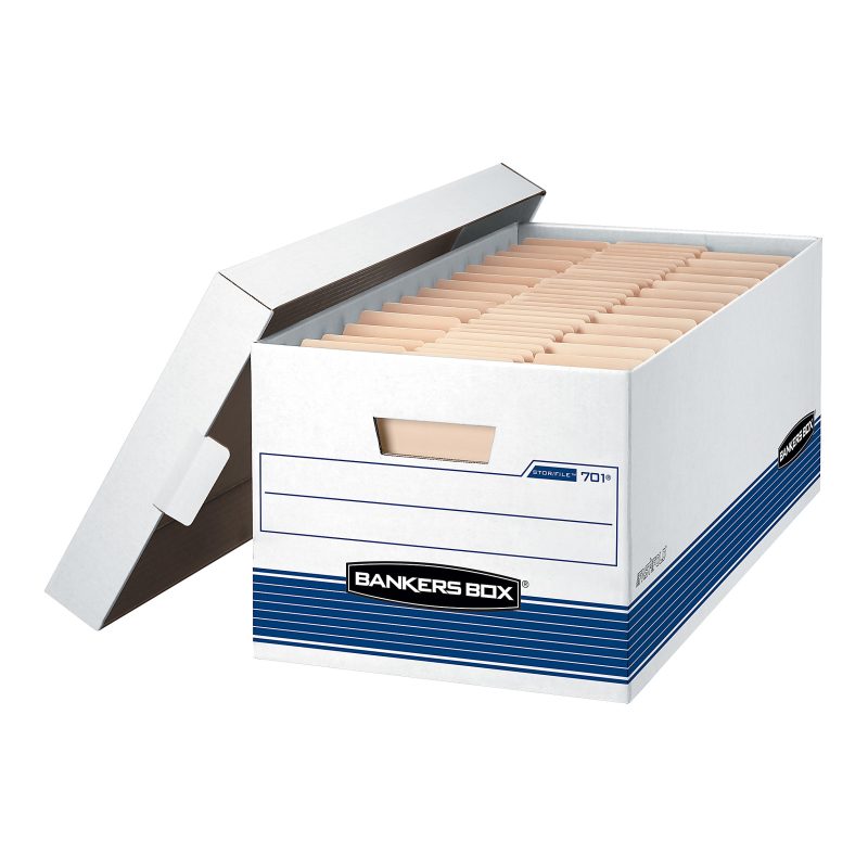 Bankers Box® Stor/File™ Medium-Duty Storage Boxes With Locking Lift-Off Lids And Built-In Handles, Letter Size, 24" x 12" x 10", 60% Recycled, White/Blue, Case Of 12 - Image 3