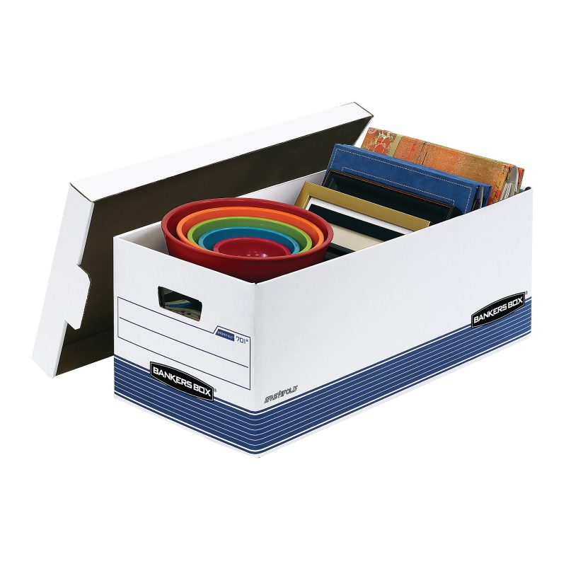 Bankers Box® Stor/File™ Medium-Duty Storage Boxes With Locking Lift-Off Lids And Built-In Handles, Letter Size, 24" x 12" x 10", 60% Recycled, White/Blue, Case Of 12 - Image 5