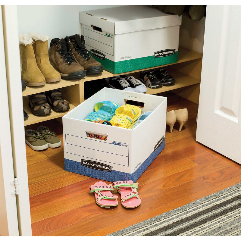 Bankers Box® Stor/File™ Medium-Duty Storage Boxes With Locking Lift-Off Lids And Built-In Handles, Letter Size, 24" x 12" x 10", 60% Recycled, White/Blue, Case Of 12 - Image 6
