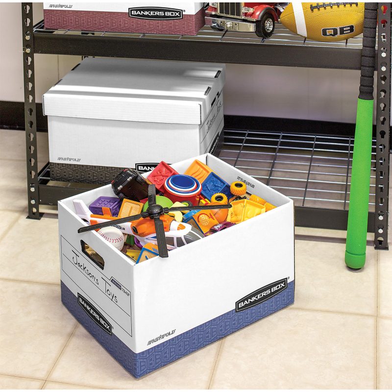 Bankers Box® Stor/File™ Medium-Duty Storage Boxes With Locking Lift-Off Lids And Built-In Handles, Letter Size, 24" x 12" x 10", 60% Recycled, White/Blue, Case Of 12 - Image 7
