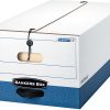 Bankers Box® Liberty® FastFold® Heavy-Duty Storage Boxes With Locking Lift-Off Lids And Built-In Handles, Legal Size, 24" x 15" x 10", 60% Recycled, White/Blue, Case Of 12
