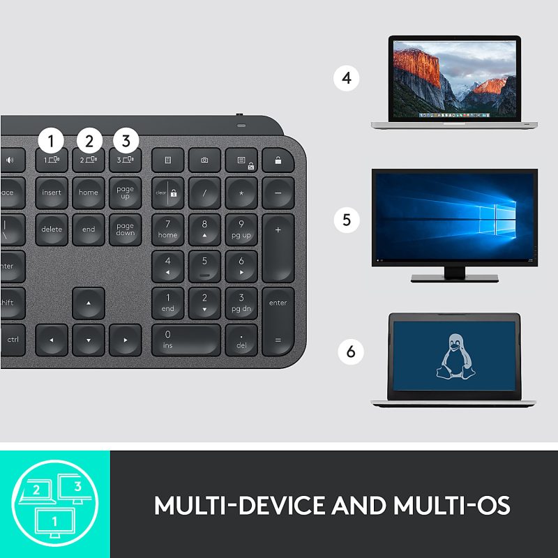 Logitech MX Keys Wireless Illuminated Keyboard for Business, Quiet Perfect-Stroke Keys, Logi Bolt Technology - Graphite - Wireless Connectivity - Bluetooth - 32.81 ft - iPhone, iPad, iPad mini, iPod, Tablet, Desktop Computer, Notebook, Smartphone - Image 8