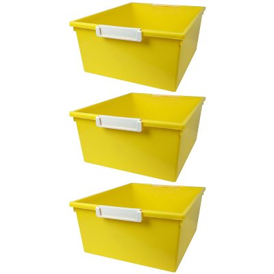Romanoff Tattle Tray With Label Holder, 12 QT, Yellow, Pack Of 3