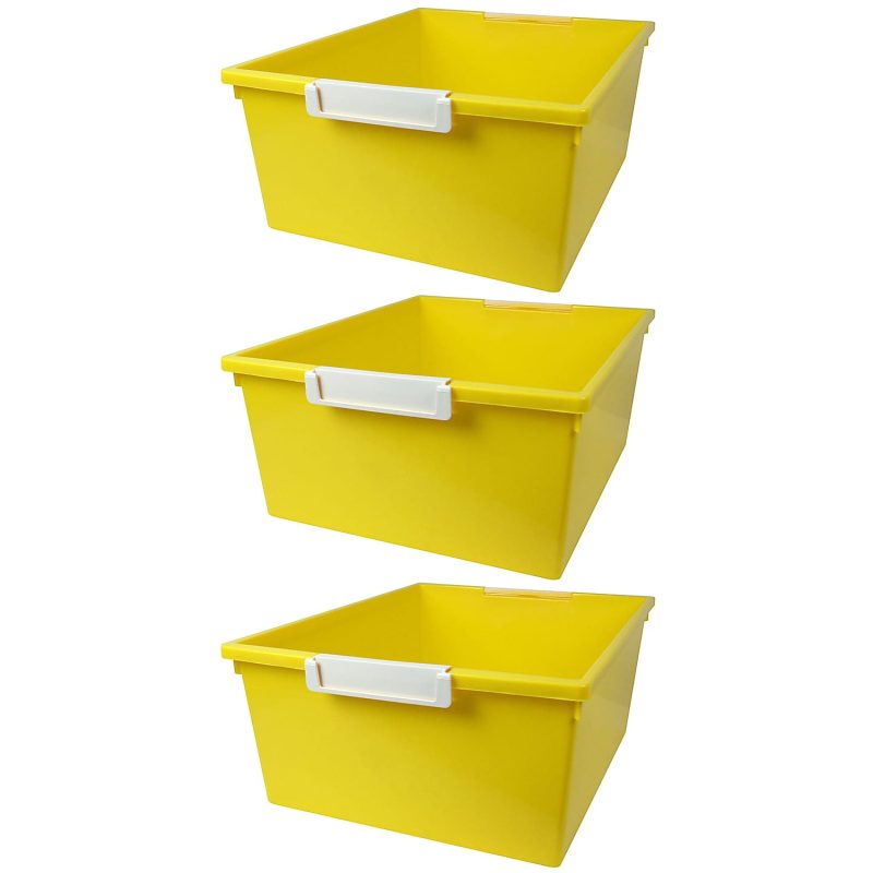 Romanoff Tattle Tray With Label Holder, 12 QT, Yellow, Pack Of 3