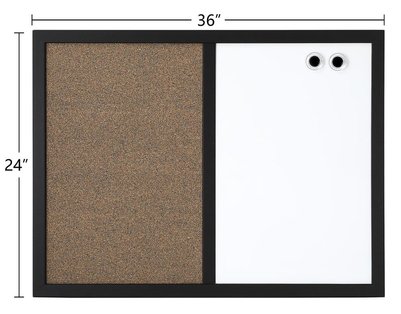 Realspace™ Magnetic Dry-Erase Whiteboard/Cork Bulletin Board, 24'' x 36", Black Frame - Image 2