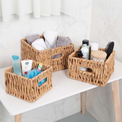 Honey Can Do Square Nested Baskets, 14”H x 18”W x 18”D, Natural, Set Of 3 Baskets