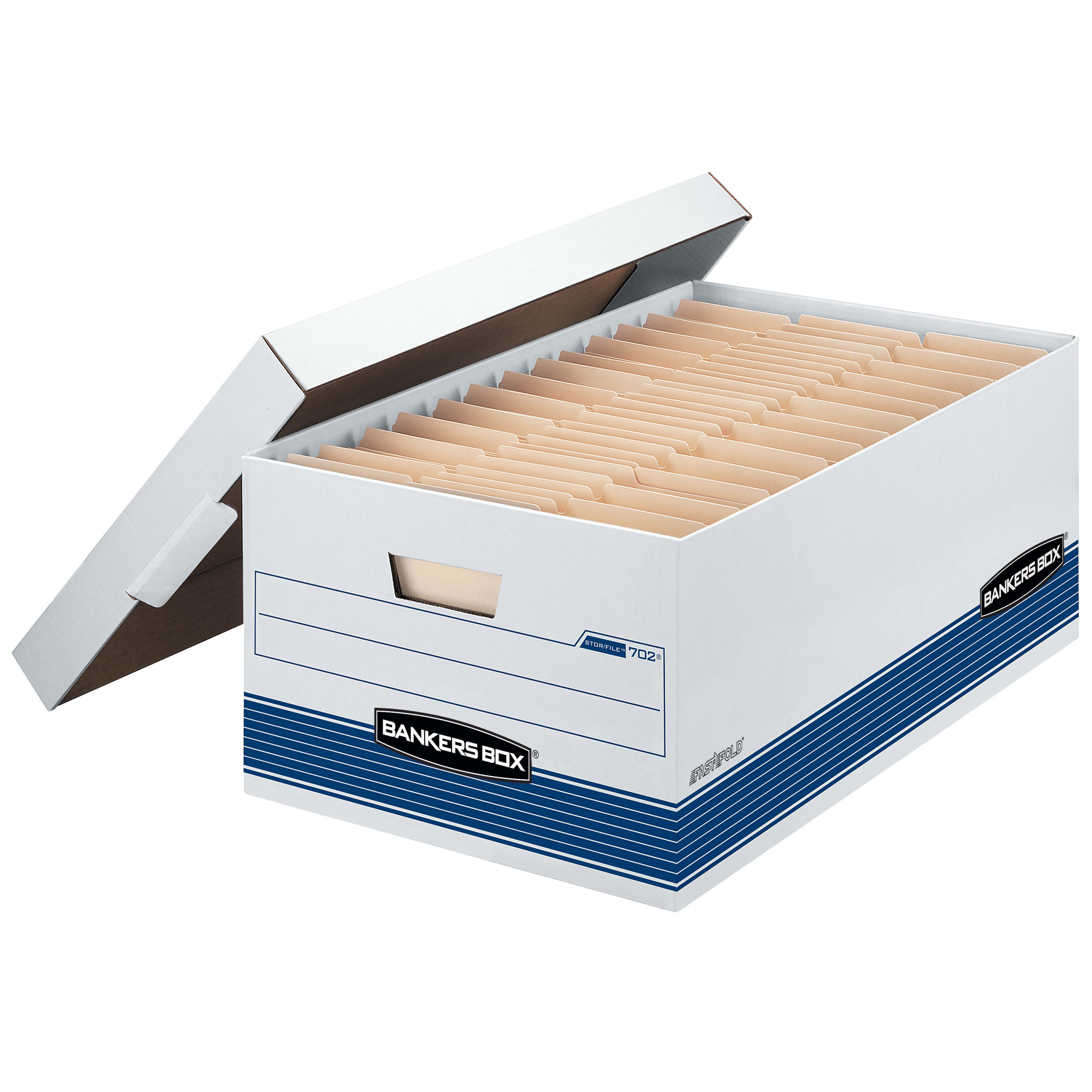Bankers Box® Stor/File™ FastFold® Medium-Duty Storage Boxes With Locking Lift-Off Lids And Built-In Handles, Legal Size, 24“D x 15" x 10", 60% Recycled, White/Blue, Case Of 4 - Image 2