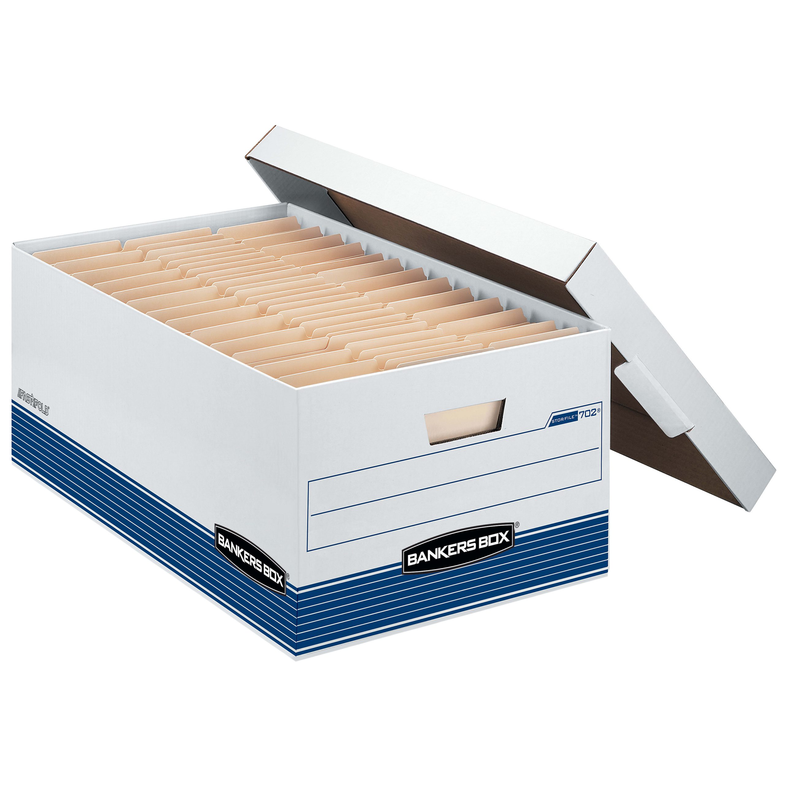 Bankers Box® Stor/File™ FastFold® Medium-Duty Storage Boxes With Locking Lift-Off Lids And Built-In Handles, Legal Size, 24“D x 15" x 10", 60% Recycled, White/Blue, Case Of 4 - Image 3
