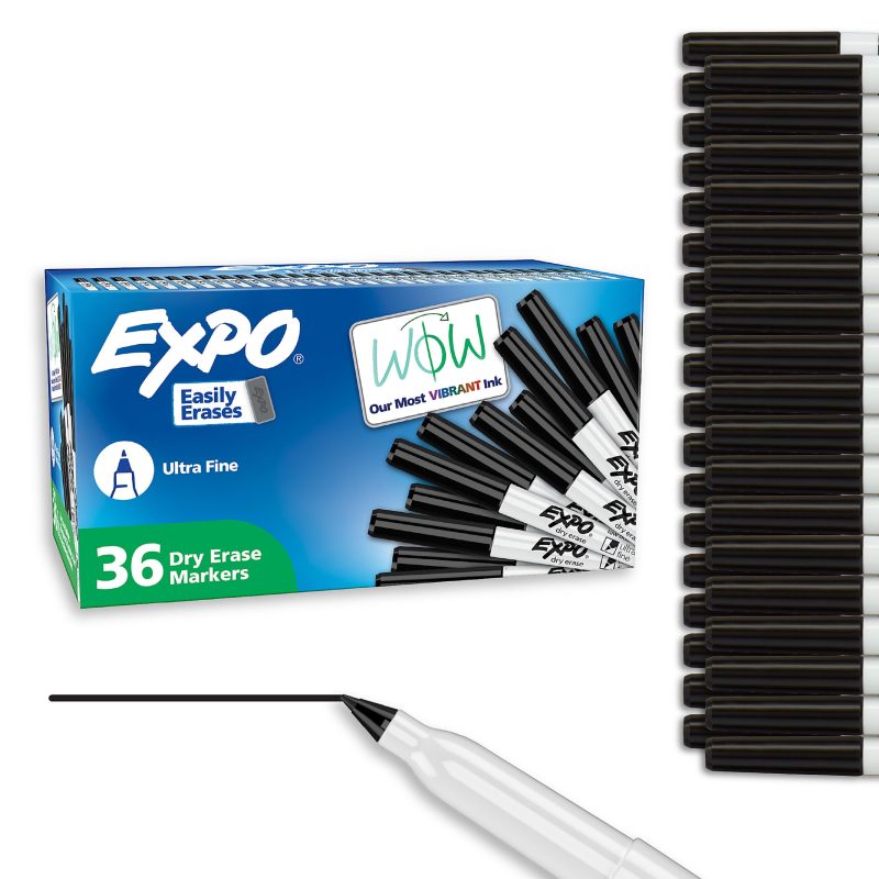 EXPO® Low-Odor Ultra-Fine Tip Dry-Erase Markers, Black, Pack Of 36