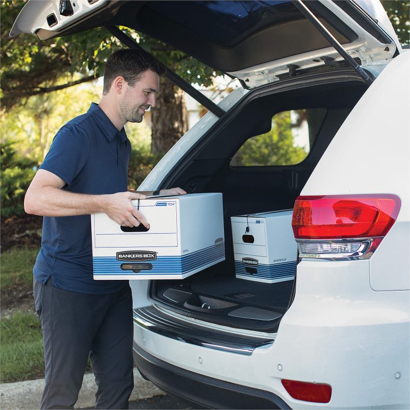 Bankers Box® Stor/File™ FastFold® Standard-Duty Storage Boxes With Locking Lift-Off Lids And Built-In Handles, Letter Size, 24“D x 12" x 10", 60% Recycled, White/Blue, Case Of 12 - Image 6