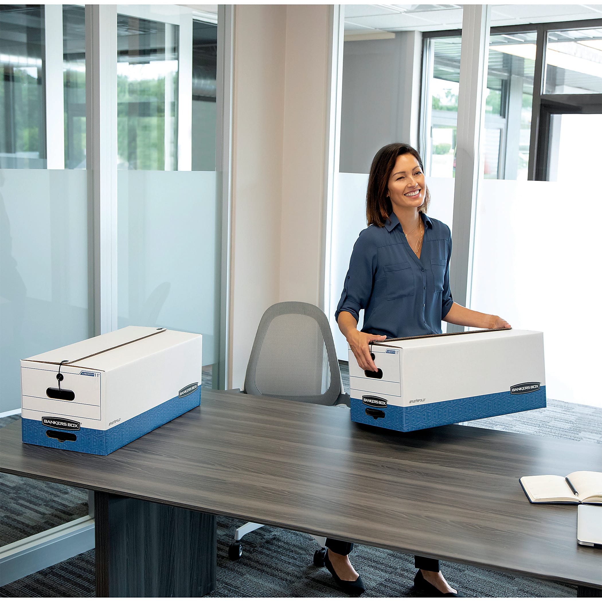 Bankers Box® Stor/File™ FastFold® Standard-Duty Storage Boxes With Locking Lift-Off Lids And Built-In Handles, Letter Size, 24“D x 12" x 10", 60% Recycled, White/Blue, Case Of 12 - Image 8