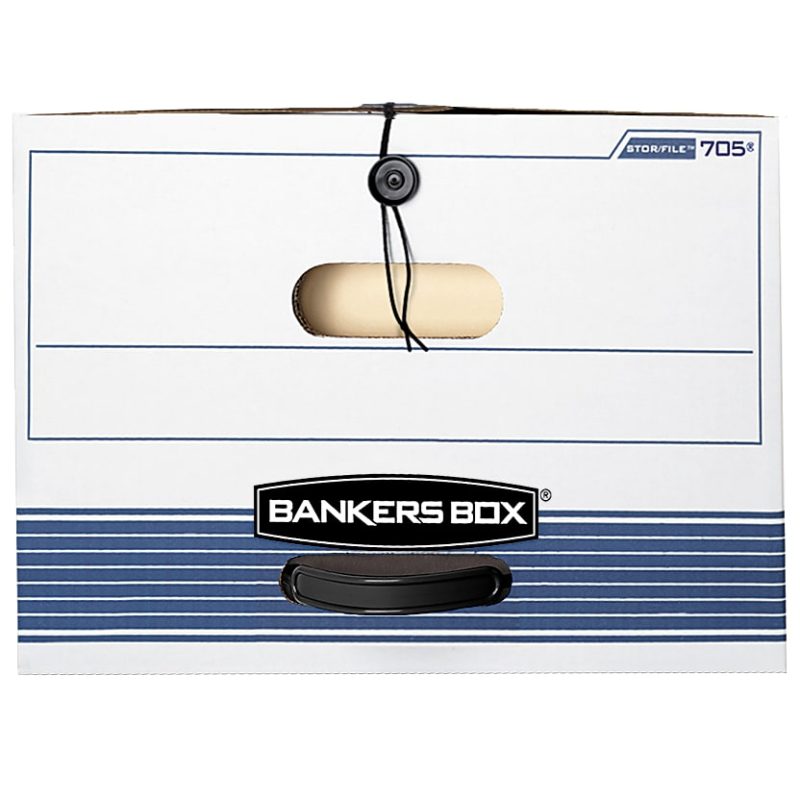 Bankers Box® Stor/File™ Medium-Duty Storage Boxes With String & Button Closure, Built-In Handles, Legal Size, 24" x 15" x 10", 60% Recycled, White/Blue, Case Of 12 - Image 3