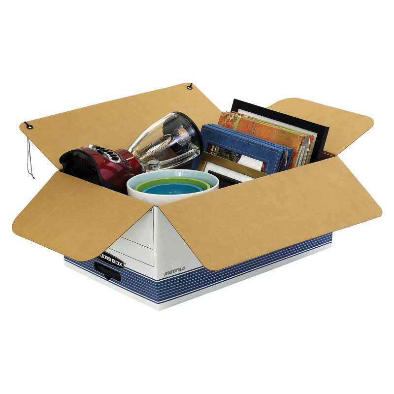 Bankers Box® Stor/File™ Medium-Duty Storage Boxes With String & Button Closure, Built-In Handles, Legal Size, 24" x 15" x 10", 60% Recycled, White/Blue, Case Of 12 - Image 5