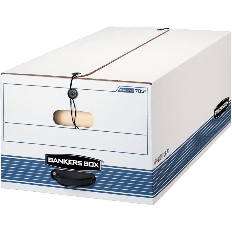 Bankers Box® Stor/File™ Medium-Duty Storage Boxes With String & Button Closure, Built-In Handles, Legal Size, 24" x 15" x 10", 60% Recycled, White/Blue, Case Of 12 - Image 10
