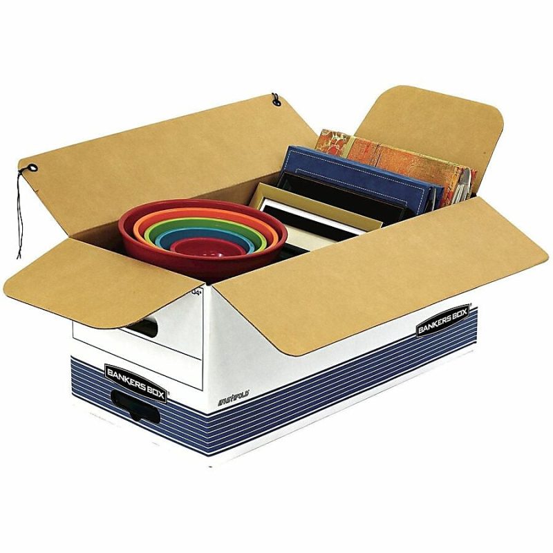 Bankers Box® Stor/File™ Medium-Duty Storage Boxes With String & Button Closure, Built-In Handles, Legal Size, 24" x 15" x 10", 60% Recycled, White/Blue, Case Of 12 - Image 11