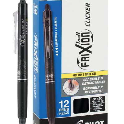 Pilot® FriXion® Ball Clicker Erasable Retractable Gel Pens, Pack of 12, Fine Point, 0.7 mm, Blue Barrel, Blue Ink - Black,12