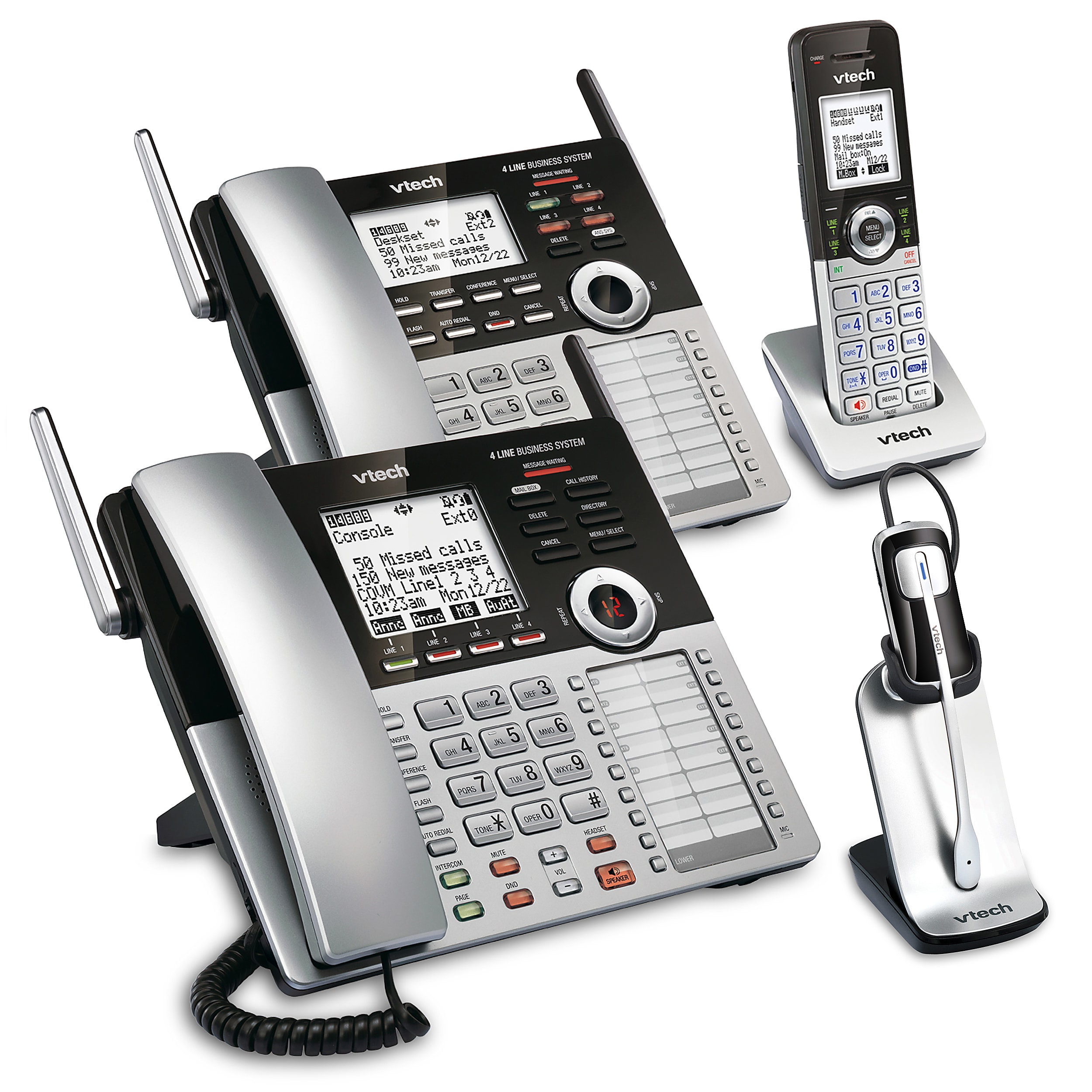VTech® CM18445 4-Line Small Business Office Phone System Bundle with 2 Desksets, 1 Handset and 1 Headset - Image 2