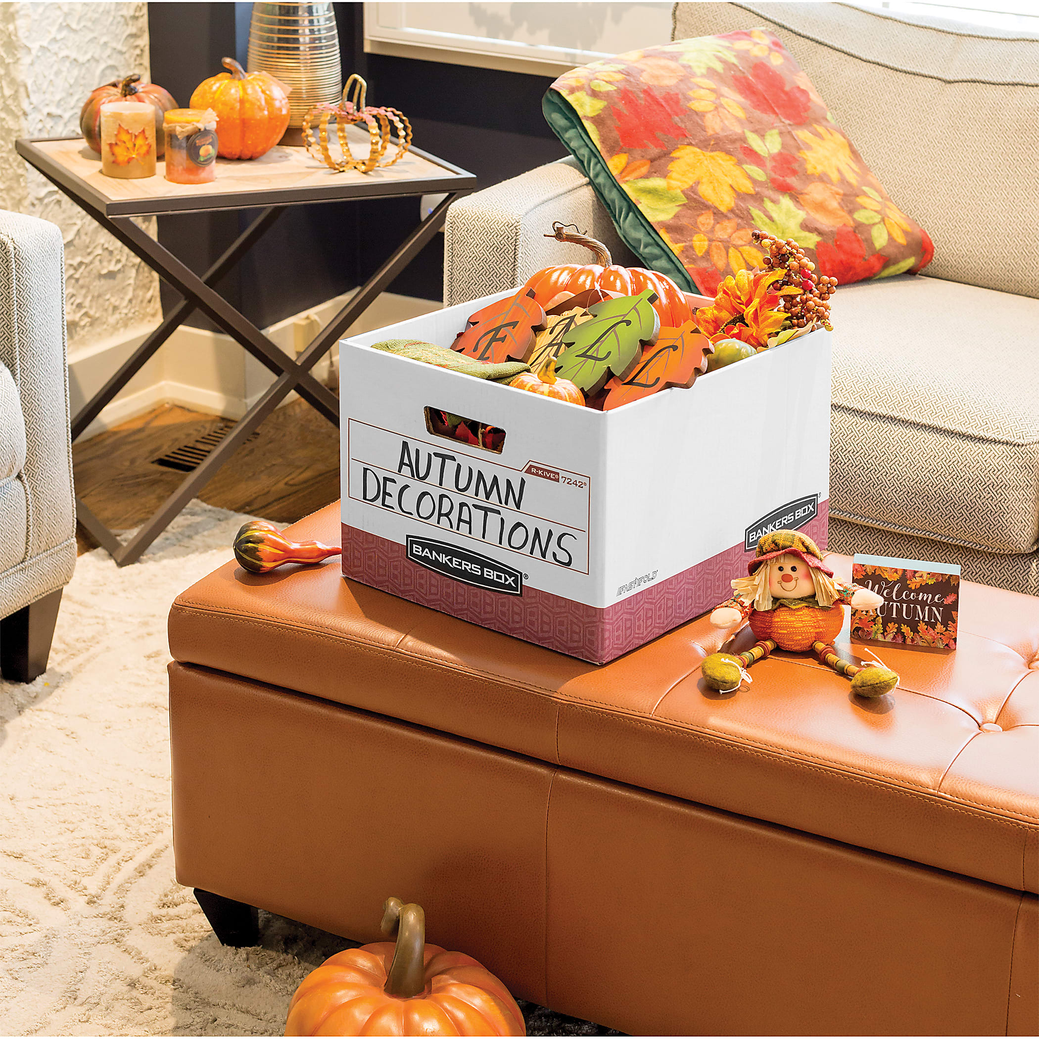 Bankers Box® R Kive® Standard-Duty Storage Boxes With Lift-Off Lids, Letter/Legal Size, 15" x 12" x 10", 60% Recycled, White/Red, Case Of 12 - Image 5