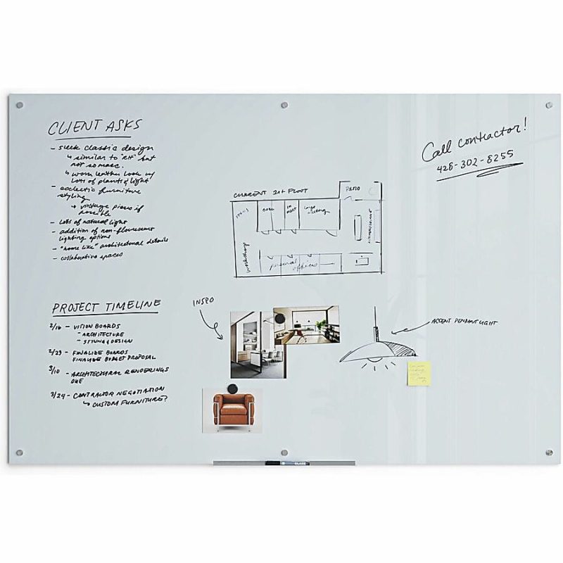 U Brands® Magnetic Glass Dry-Erase Board, 72" X 48", White Frosted Surface, Frameless, Actual Size 70" X 47" (2301U00-01) - Image 6