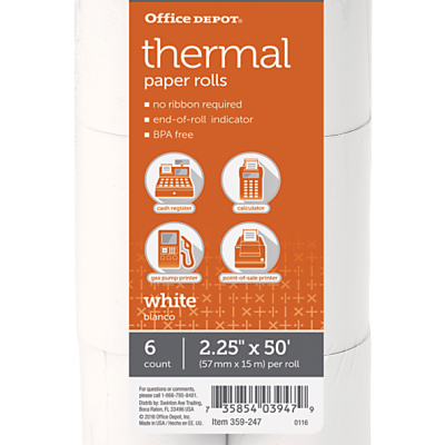 Office Depot® Brand Thermal Paper Rolls, 2-1/4" x 50', White, Pack Of 6
