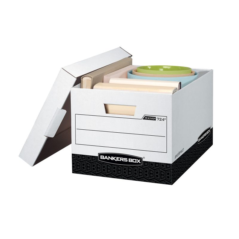 Bankers Box® R Kive® Heavy-Duty Storage Boxes With Locking Lift-Off Lids And Built-In Handles, Letter/Legal Size, 15" x 12" x 10", 60% Recycled, White/Black, Case Of 12 - Image 4