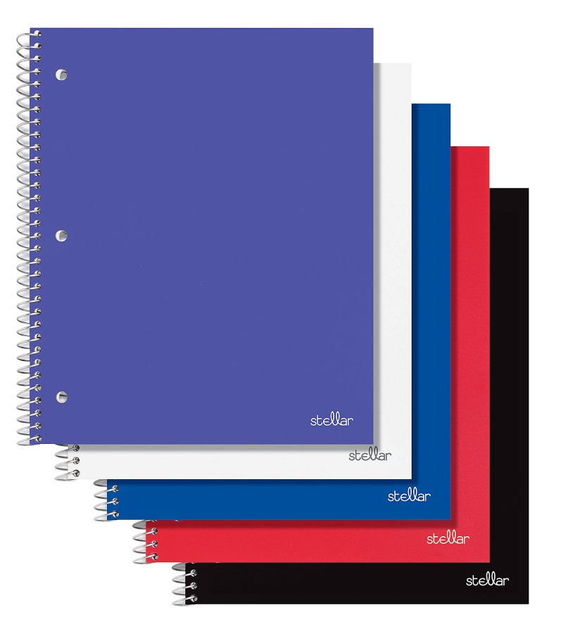 Office Depot® Brand Stellar Poly Notebook, 8-1/2" x 11",1 Subject, College Ruled, 80 Sheets, Assorted Colors, Pack Of 8 Notebooks - Black,College