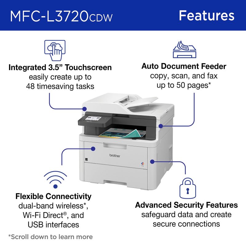 Brother MFC-L3720CDW Wireless Digital Color All-in-One Printer with Laser Quality Output and Refresh EZ Print Eligibility - Image 3