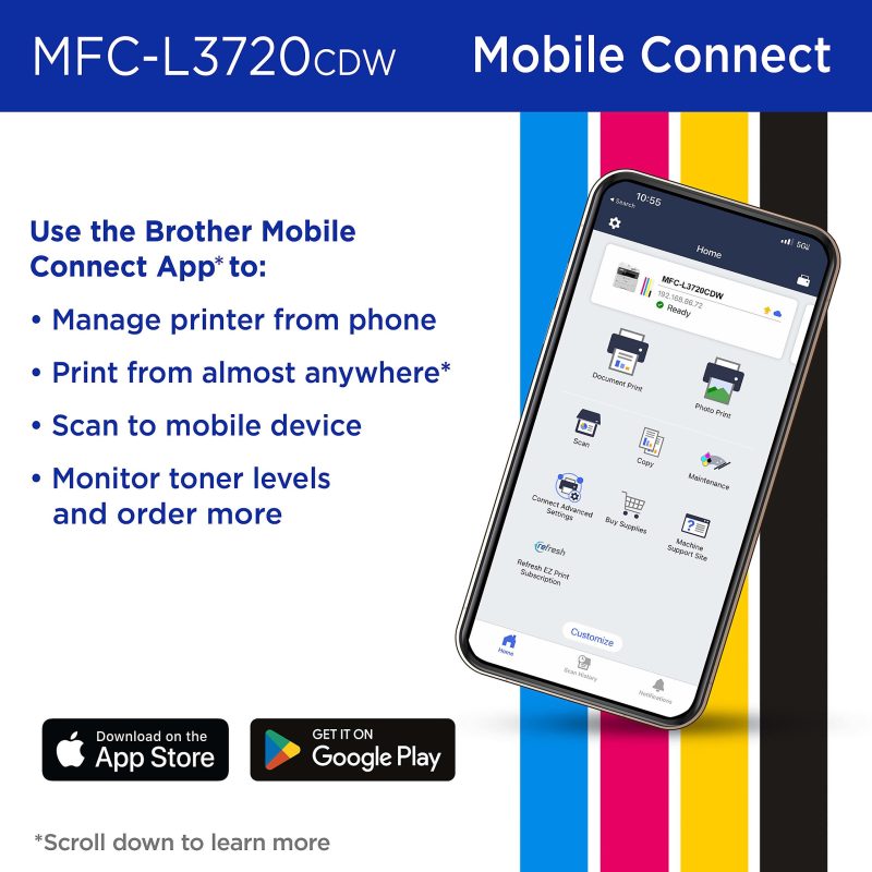 Brother MFC-L3720CDW Wireless Digital Color All-in-One Printer with Laser Quality Output and Refresh EZ Print Eligibility - Image 6